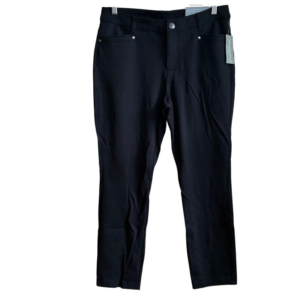 NWT Signature slimming chico's black ponte knit trousers women's size 10 short‎